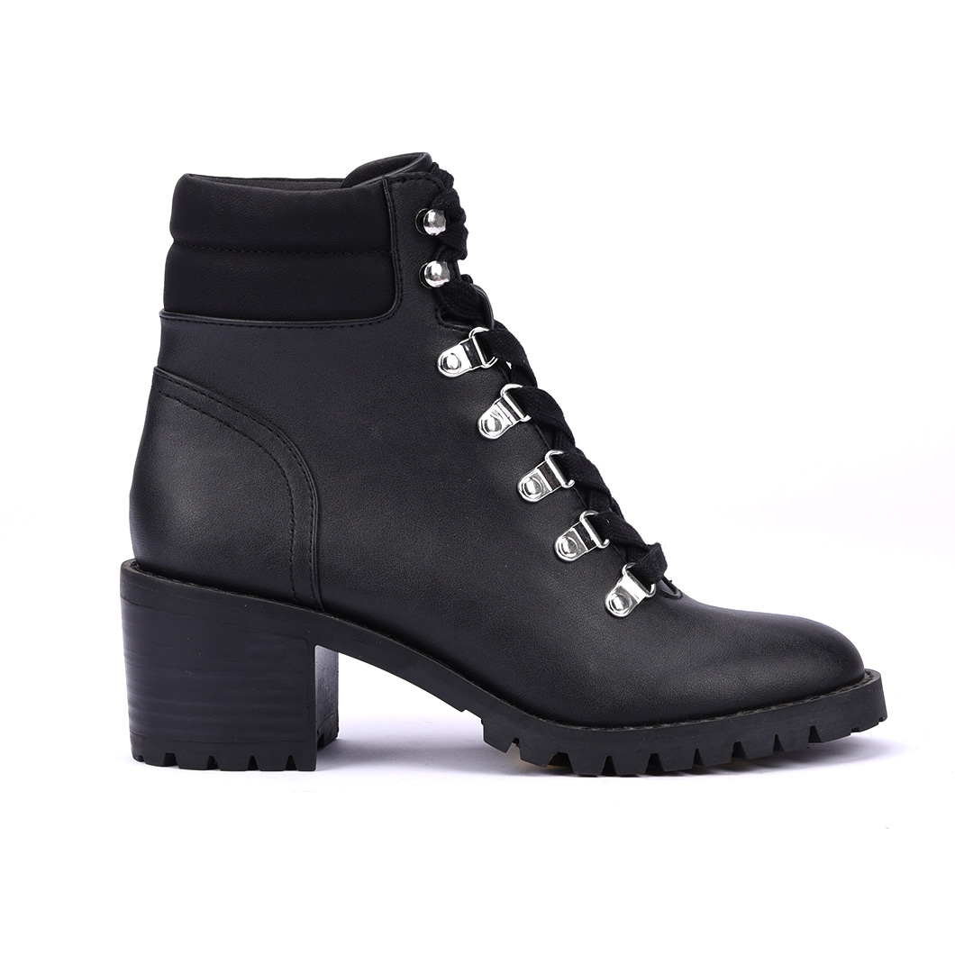 Low Heel Leaher Lace Up Chunky Ankle Boots Women Shoes Manufactures 